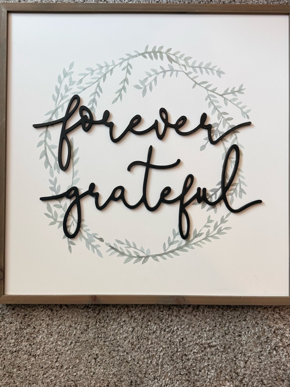 Hobby Lobby 'Forever Grateful' Black Script Wall Art with Sage Wreath